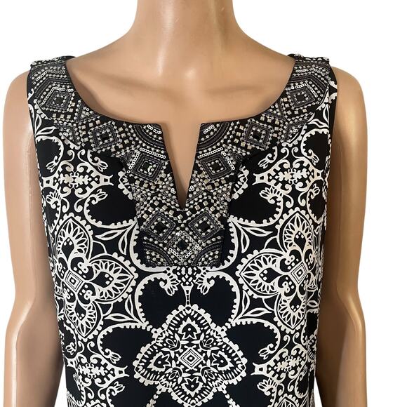 White House Black Market Dress Womens Large Black White Sleeveless Shift A-Line - Picture 4 of 11